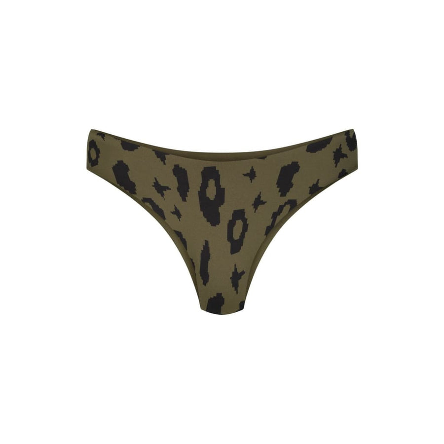 nachhaltige bikini bottom arpoador green leopard moss, sustainable swimwear, reversible swimwear